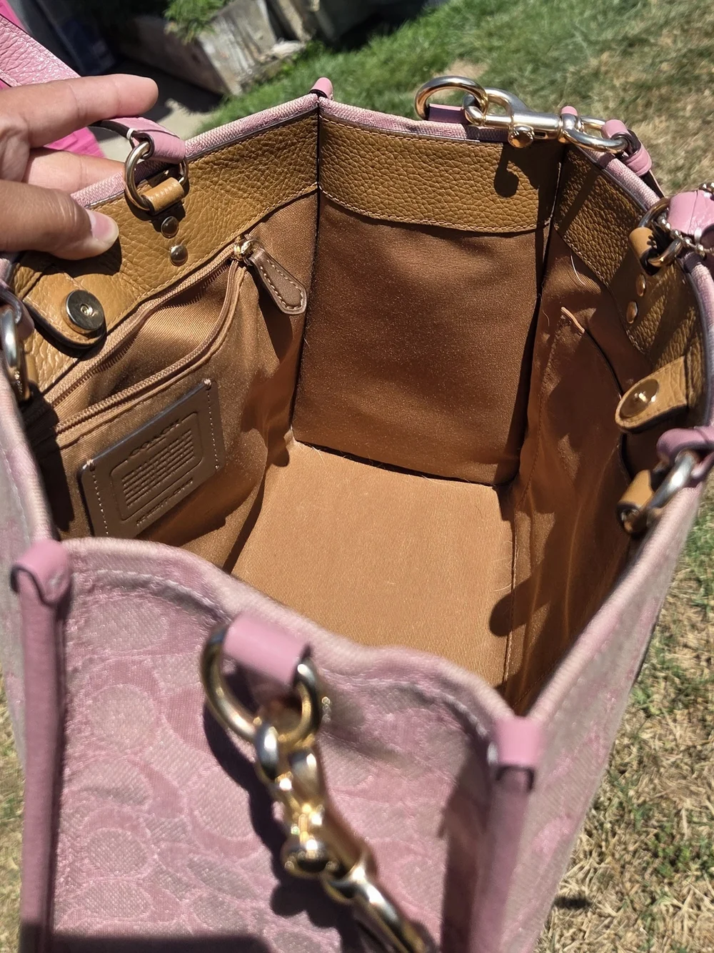 COACH Pink Signature Stripe Tote Bag - Picture 8 of 10